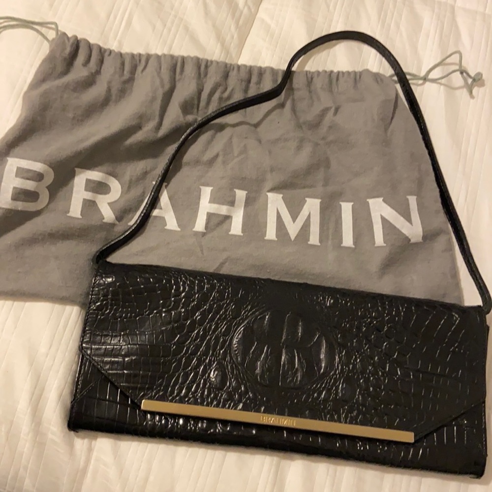 Brahmin Black Croc Clutch with Removable Strap
